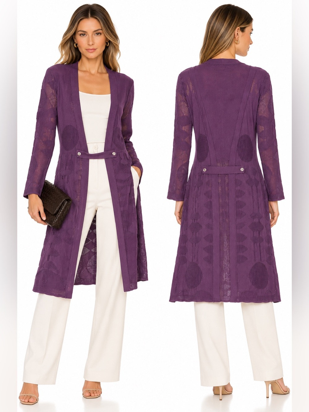 Andrea Turchi Made in Italy Purple Long Open Knit Cardigan Duster